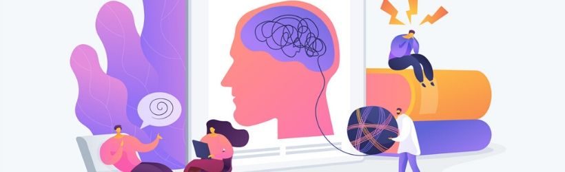 Illustration montrant un cerveau sur un écran avec une thérapie de psychologue se déroulant devant