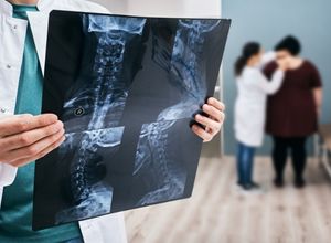 médecin qui tient une IRM dans les mains