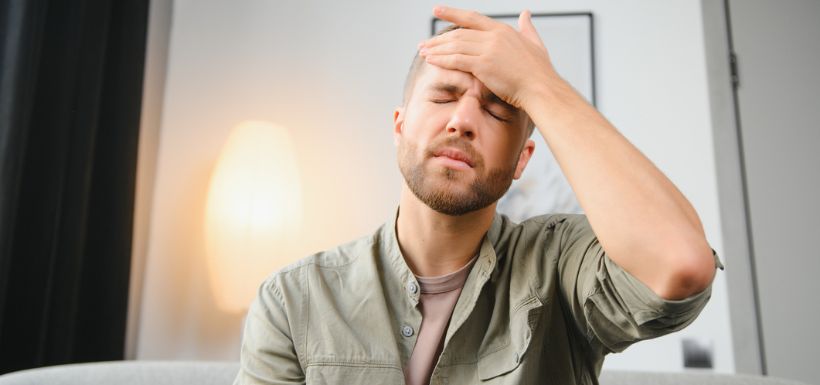 Homme cherchant un traitement contre la migraine